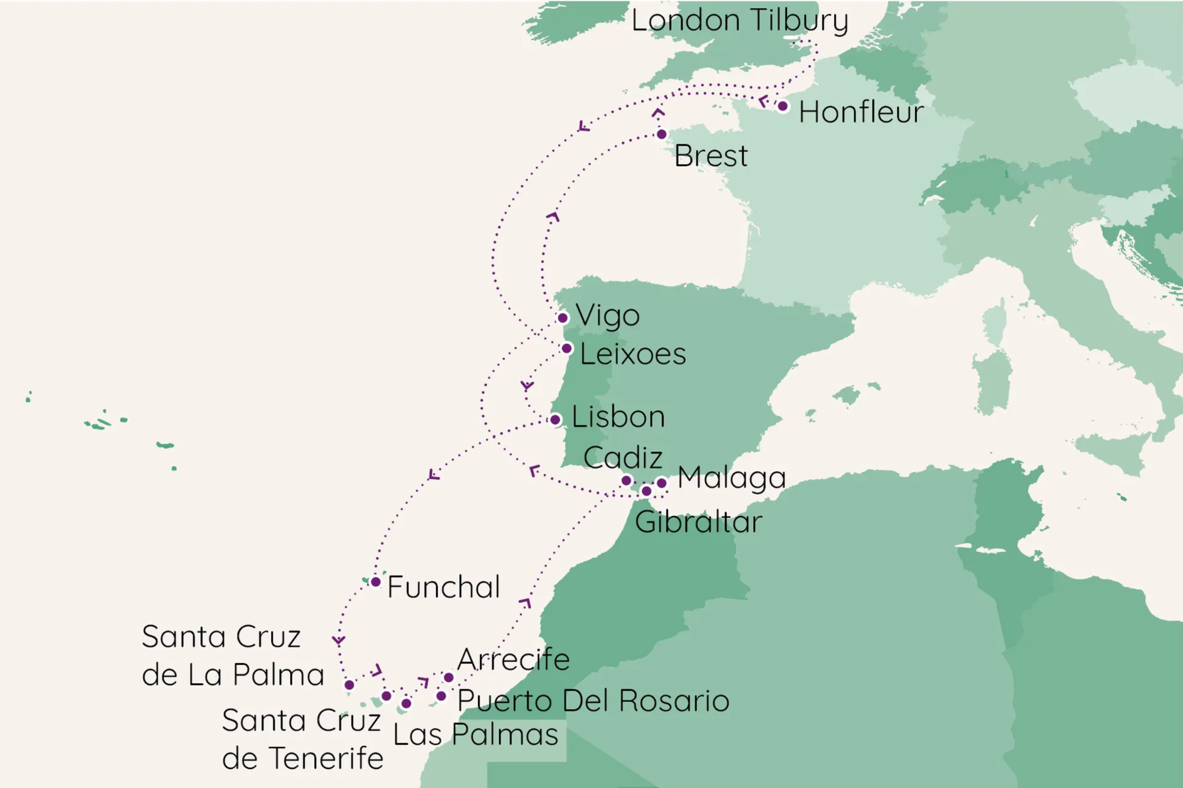 Map of Ambassador Cruise Sailing to The canaries
