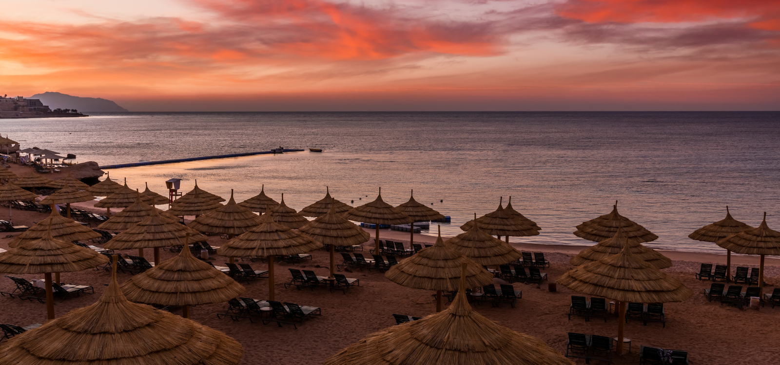 A sunset over the beach in Hurghada