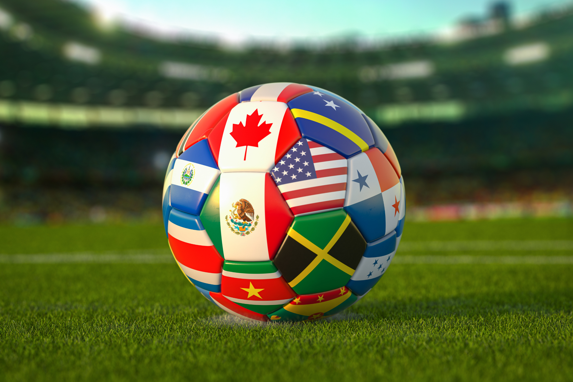 A ball showing flags of the world as in The Football World Cup